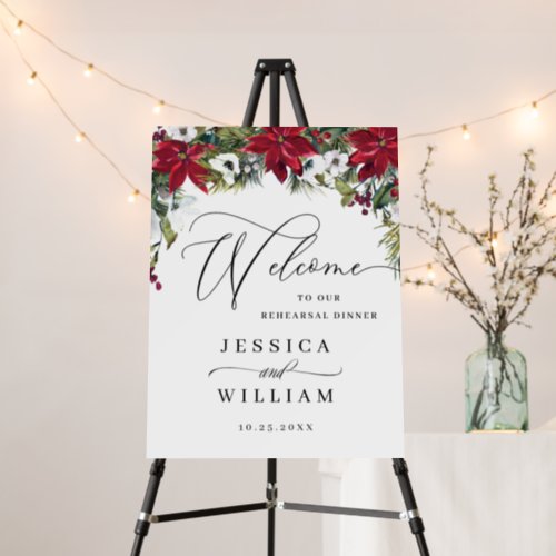 Elegant Red Poinsettia REHEARSAL DINNER Welcome Foam Board