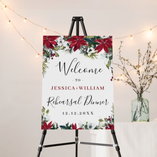 Elegant Red Poinsettia REHEARSAL DINNER Welcome Foam Board