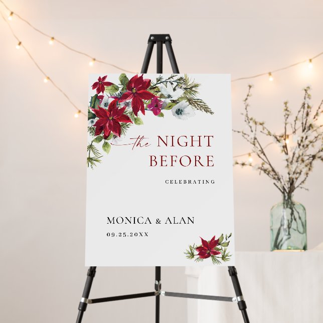 Elegant Red Poinsettia REHEARSAL DINNER Welcome Foam Board (In Situ (Stand))