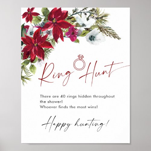 Elegant Red Poinsettia Ring Hunt Bridal Shower Poster