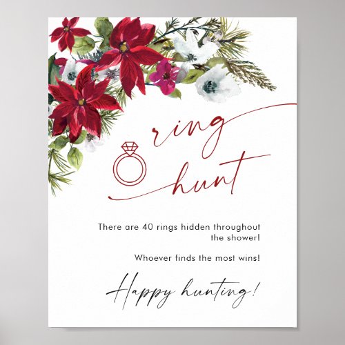 Elegant Red Poinsettia Ring Hunt Bridal Shower Poster