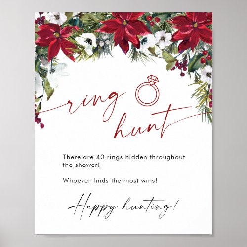 Elegant Red Poinsettia Ring Hunt Bridal Shower Poster