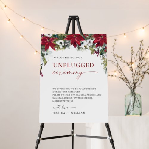 Elegant Red Poinsettia Unplugged Wedding Ceremony Foam Board