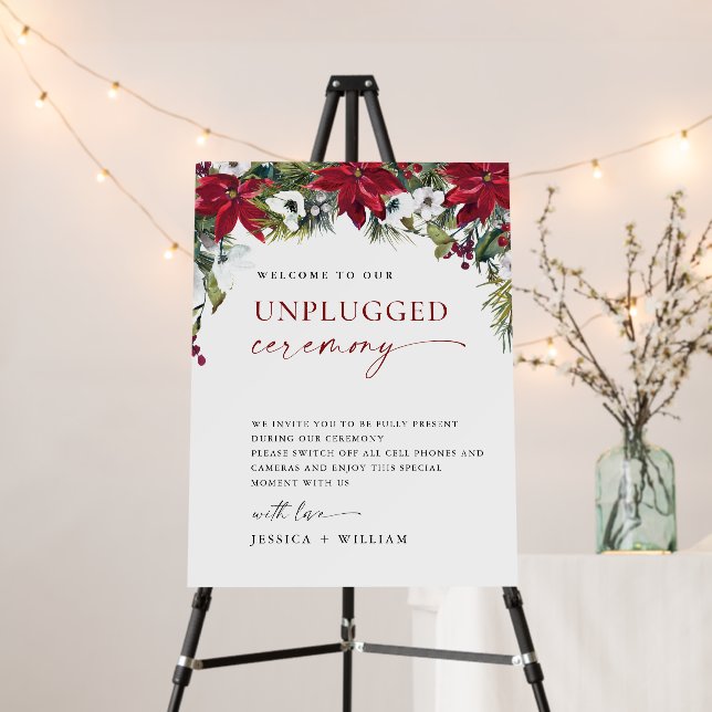 Elegant Red Poinsettia Unplugged Wedding Ceremony Foam Board (In Situ (Stand))