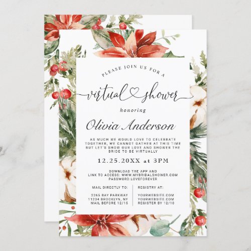 Elegant Red Poinsettia Virtual BRIDAL SHOWER Invitation