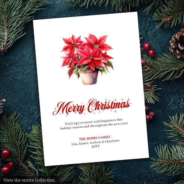 Elegant Red Poinsettia Watercolor Christmas Cards (Elegant red poinsettia watercolor Christmas cards for festive heartfelt greetings.)