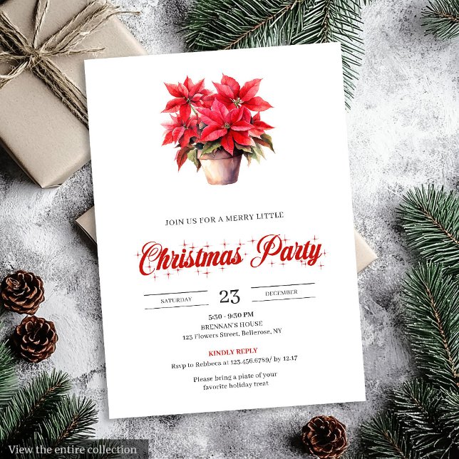 Elegant Red Poinsettia Watercolor Christmas Invite (Elegant red poinsettia watercolor Christmas invitations with festive charm.)