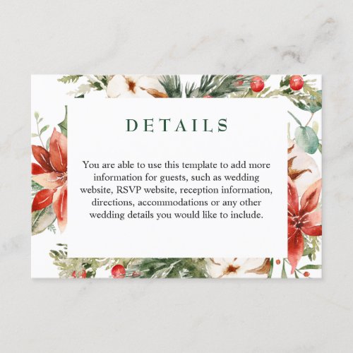 Elegant Red Poinsettia Watercolor Details Enclosure Card