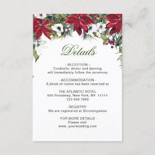 Elegant Red Poinsettia Watercolor Details Enclosure Card