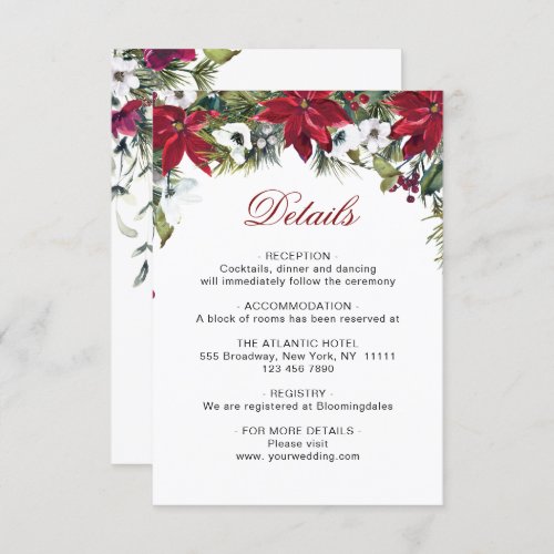 Elegant Red Poinsettia Watercolor Details Enclosure Card