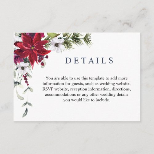 Elegant Red Poinsettia Watercolor Details  Enclosure Card
