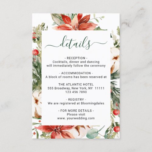 Elegant Red Poinsettia Watercolor Details Enclosure Card