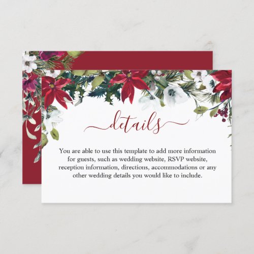 Elegant Red Poinsettia Watercolor Details Enclosure Card