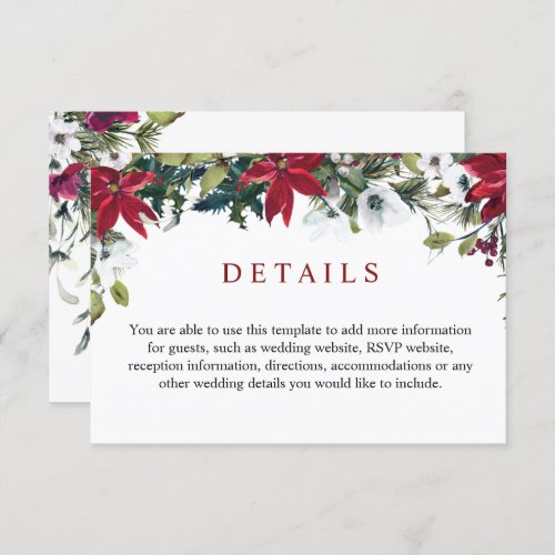Elegant Red Poinsettia Watercolor Details Enclosure Card