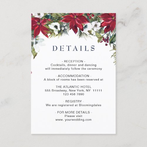 Elegant Red Poinsettia Watercolor Details Enclosure Card