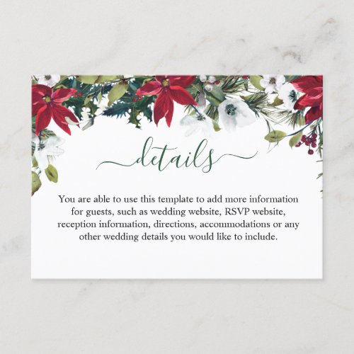 Elegant Red Poinsettia Watercolor Details Enclosure Card