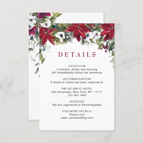 Elegant Red Poinsettia Watercolor Details Enclosure Card