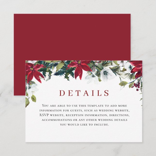 Elegant Red Poinsettia Watercolor Details Enclosure Card (Front/Back)