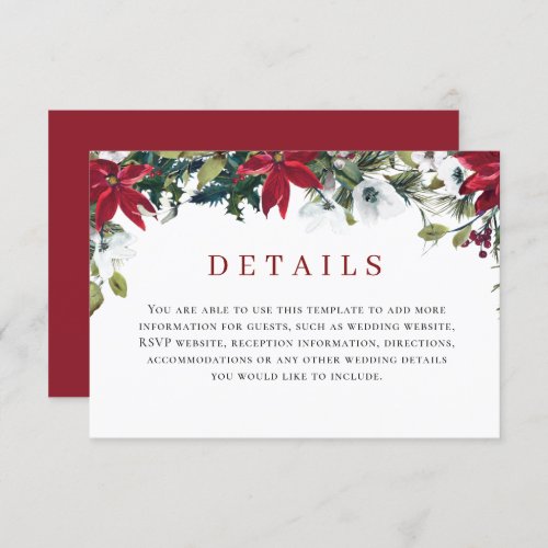 Elegant Red Poinsettia Watercolor Details Enclosure Card