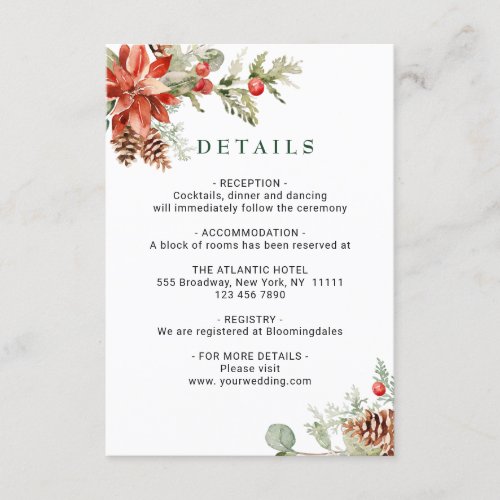 Elegant Red Poinsettia Watercolor Details Enclosure Card