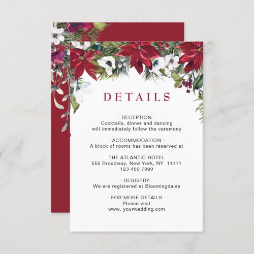 Elegant Red Poinsettia Watercolor Details Enclosure Card