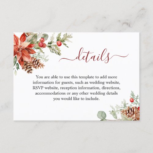 Elegant Red Poinsettia Watercolor Details Enclosure Card