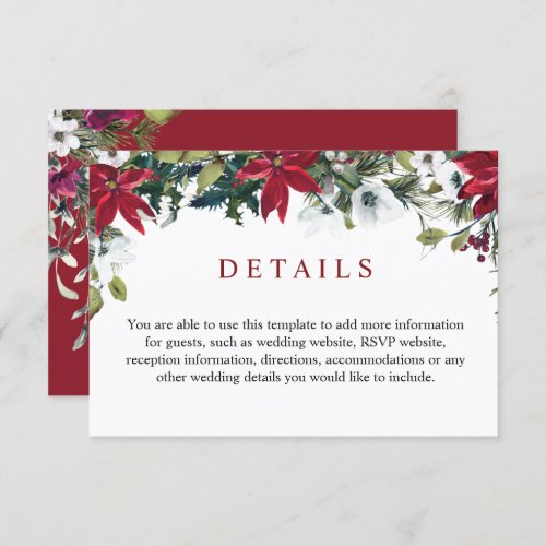 Elegant Red Poinsettia Watercolor Details Enclosure Card