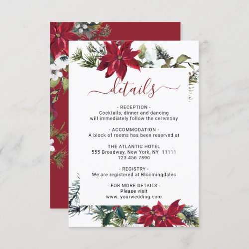 Elegant Red Poinsettia Watercolor Details Enclosure Card