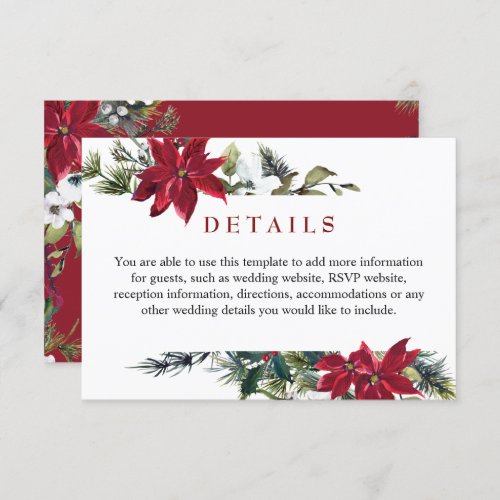 Elegant Red Poinsettia Watercolor Details Enclosure Card