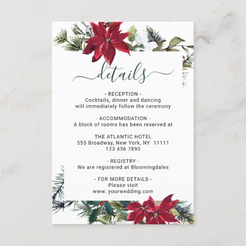 Elegant Red Poinsettia Watercolor Details Enclosure Card