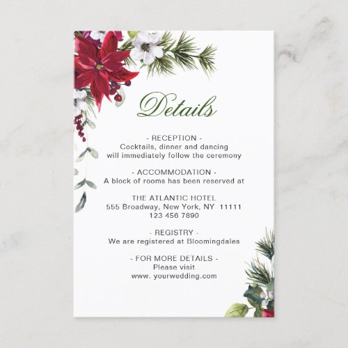 Elegant Red Poinsettia Watercolor Details Enclosure Card