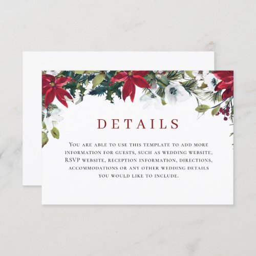 Elegant Red Poinsettia Watercolor Details Enclosure Card