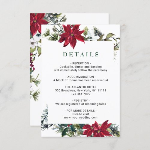 Elegant Red Poinsettia Watercolor Details Enclosure Card