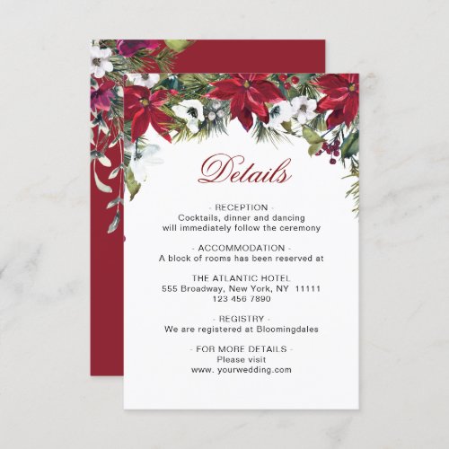 Elegant Red Poinsettia Watercolor Details Enclosure Card