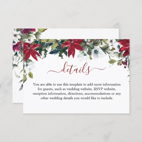 Elegant Red Poinsettia Watercolor Details Enclosure Card