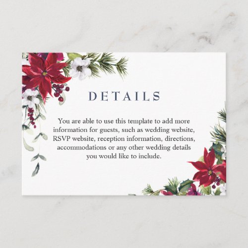 Elegant Red Poinsettia Watercolor Details Enclosure Card