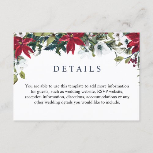 Elegant Red Poinsettia Watercolor Details Enclosure Card