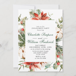 Elegant Red Poinsettia Watercolor ENGAGEMENT PARTY Invitation
