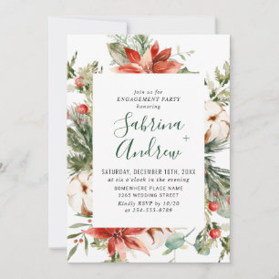 Elegant Red Poinsettia Watercolor ENGAGEMENT PARTY Invitation