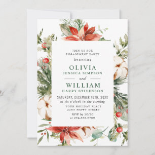 Elegant Red Poinsettia Watercolor ENGAGEMENT PARTY Invitation