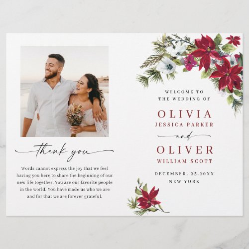 Elegant Red Poinsettia Wedding Ceremony Program