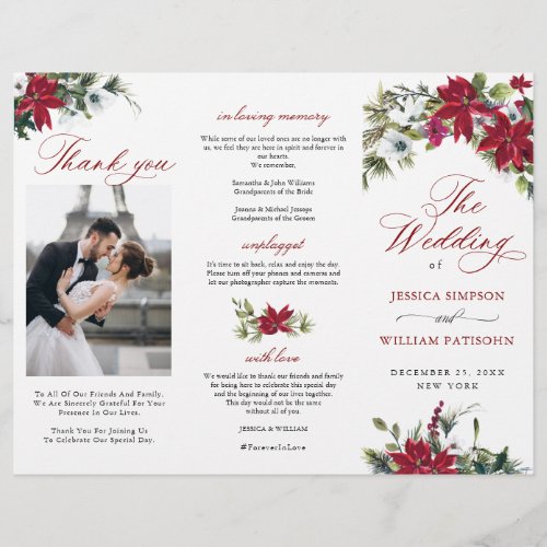 Elegant Red Poinsettia Wedding Ceremony Program