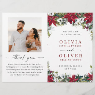 Elegant Red Poinsettia Wedding Ceremony Program