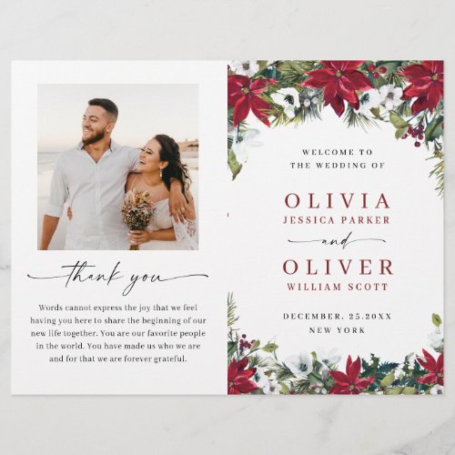 Elegant Red Poinsettia Wedding Ceremony Program