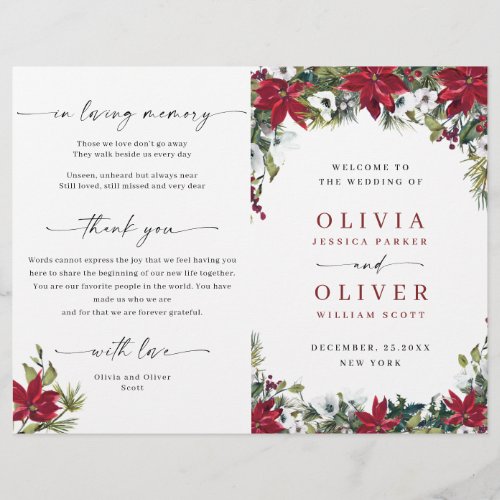 Elegant Red Poinsettia Wedding Ceremony Program