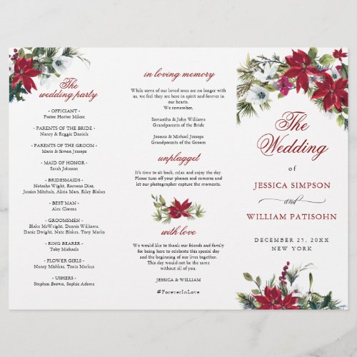 Elegant Red Poinsettia Wedding Ceremony Program