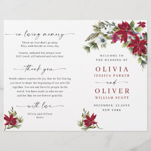 Elegant Red Poinsettia Wedding Ceremony Program