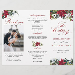 Elegant Red Poinsettia Wedding Ceremony Program