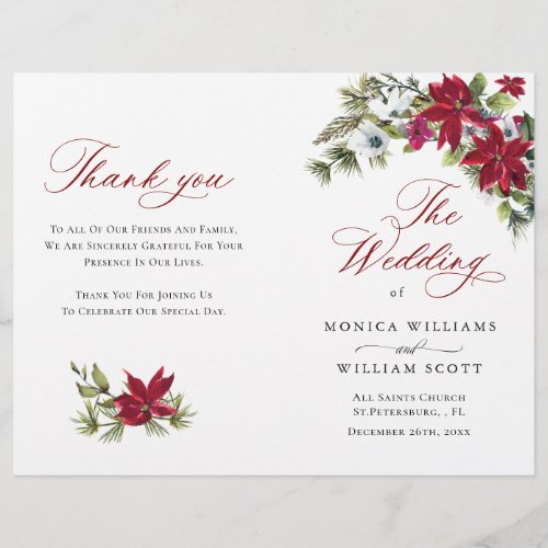 Elegant Red Poinsettia Wedding Ceremony Program