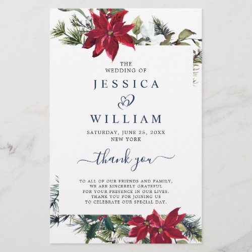 Elegant Red Poinsettia Wedding Ceremony Program